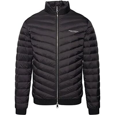 Giorgio Armani AX Quilted Down Milano/New York Logo Zip-up jacka alternativ dunrock, svart/melange grå B, X-Small Giorgio Armani AX Quilted Down Milano/New York Logo Zip-up jacka alternativ dunrock, svart/melange grå B, X-Small