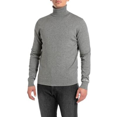 Replay Polotröja för män, normal passform, M06 Medium Grey Melange, 3XL Replay Polotröja för män, normal passform, M06 Medium Grey Melange, 3XL