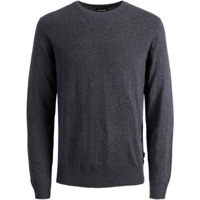 JACK & JONES stickad tröja för män crew neck, Mörkgrå melange, L JACK & JONES stickad tröja för män crew neck, Mörkgrå melange, L