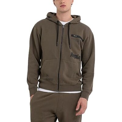 Replay Sweatjacka med huva för män, 928 mörk oliv, S Replay Sweatjacka med huva för män, 928 mörk oliv, S