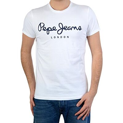 Pepe Jeans London Original Stretch N Herr Slim Fit T-Shirt, Bomulls Stretch Rundkrage Kort Ärmar T-shirt med Stor Logotyp, Vit Pepe Jeans London Original Stretch N Herr Slim Fit T-Shirt, Bomulls Stretch Rundkrage Kort Ärmar T-shirt med Stor Logotyp, Vit