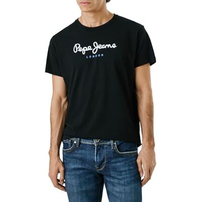 Pepe Jeans London Eggo N Herr Regular Fit T‑shirt, 100% bomull Crew Neck kortärmad tröja med bröstlogo, svart Pepe Jeans London Eggo N Herr Regular Fit T‑shirt, 100% bomull Crew Neck kortärmad tröja med bröstlogo, svart