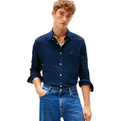 Tommy Hilfiger herr stickad Pique fjädervikt skjorta MW0MW41690 L/S skjorta, blå, S, Blå (mörk natt marinblå), S Tommy Hilfiger herr stickad Pique fjädervikt skjorta MW0MW41690 L/S skjorta, blå, S, Blå (mörk natt marinblå), S