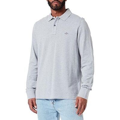 GANT Reg Shield Ls Pique Rugger pikétröja för män, Grå melange, S GANT Reg Shield Ls Pique Rugger pikétröja för män, Grå melange, S