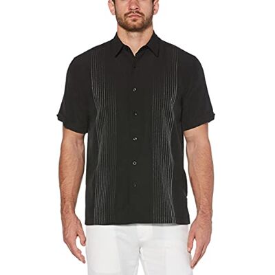 Cubavera randig panel Dobby button-down-skjorta för män, Svart, 3XL Cubavera randig panel Dobby button-down-skjorta för män, Svart, 3XL