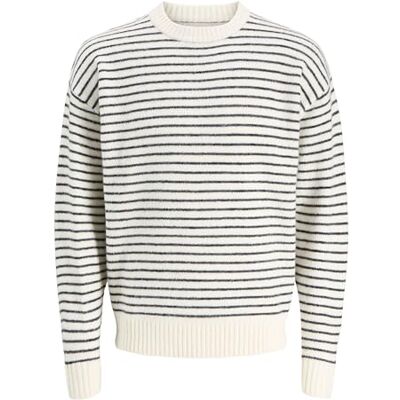 JACK & JONES Jjsoho Ollie Stripe Knit Crew Neck, Antik vit, S JACK & JONES Jjsoho Ollie Stripe Knit Crew Neck, Antik vit, S