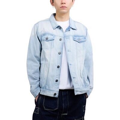 X RAY Mens Denim Jacket, Washed Ripped Distressed Flex Stretch Casual Trucker Biker Jeans Jacket for Men, Bleach Wash, Large X RAY Mens Denim Jacket, Washed Ripped Distressed Flex Stretch Casual Trucker Biker Jeans Jacket for Men, Bleach Wash, Large
