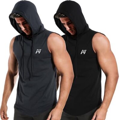 MEETWEE Mäns tanktopp, sportskjorta med huva, ärmlösa muskelskjortor, fitness, ärmlös skjorta, andas, löpartröja, armskjortor, huvtröja för gym, löpning, träning, Svartgrå, XL MEETWEE Mäns tanktopp, sportskjorta med huva, ärmlösa muskelskjortor, fitness, ärmlös skjorta, andas, löpartröja, armskjortor, huvtröja för gym, löpning, träning, Svartgrå, XL