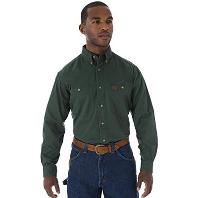 Wrangler Riggs Arbetskläder för män, skogshuggarskjorta i twill med långa ärmar, arbetsskjorta, Skogsgrön, L Wrangler Riggs Arbetskläder för män, skogshuggarskjorta i twill med långa ärmar, arbetsskjorta, Skogsgrön, L