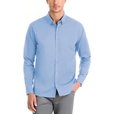 Van Heusen Herr klassisk passform fläcksköld stoppar aldrig stretch knapp ner skjorta, Bel Air Blue Solid, S Van Heusen Herr klassisk passform fläcksköld stoppar aldrig stretch knapp ner skjorta, Bel Air Blue Solid, S