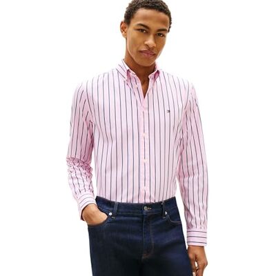 Tommy Hilfiger Herr Flex Poplin Bold Stripe Rf Skjorta Mw0Mw39159, Rosa, XL Tommy Hilfiger Herr Flex Poplin Bold Stripe Rf Skjorta Mw0Mw39159, Rosa, XL