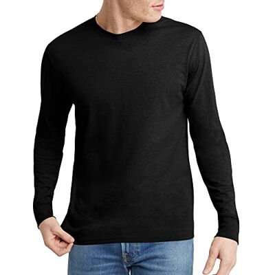 Hanes Originals långärmad T-shirt för män, lätt treblandad jerseytröja för män, finns i lång modell, Svart, L Hanes Originals långärmad T-shirt för män, lätt treblandad jerseytröja för män, finns i lång modell, Svart, L