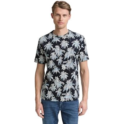 TOM TAILOR T-shirt för män, 37972 – marinblå randig palmdesign, XXL TOM TAILOR T-shirt för män, 37972 – marinblå randig palmdesign, XXL