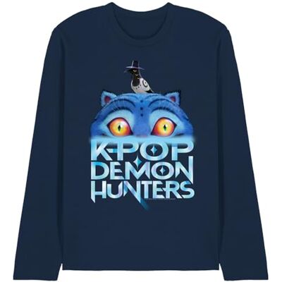 KPop Demon Hunters unisex Derpy tiger sjunkande logotyp unisex långärmad t-shirt, marinblå t-shirt, Marinblått Xsp, L KPop Demon Hunters unisex Derpy tiger sjunkande logotyp unisex långärmad t-shirt, marinblå t-shirt, Marinblått Xsp, L