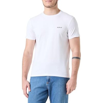 Replay Herr regular slim fit T-shirt, 001 vit, 3XL Replay Herr regular slim fit T-shirt, 001 vit, 3XL