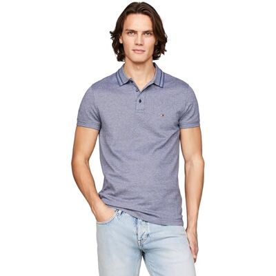 Tommy Hilfiger herr Pretwist Mouline Slim Fit Polo S/S pikétröjor, blå, S, Blekt indigo/vit, S Tommy Hilfiger herr Pretwist Mouline Slim Fit Polo S/S pikétröjor, blå, S, Blekt indigo/vit, S