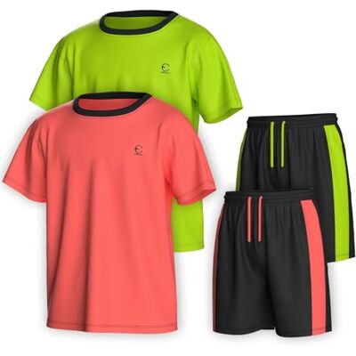 Essenclo Pojkar Kläder Set Tagless Loose Athletic Performance Crew Neck T-shirt och korta kläder Storlek 3-16 (4 delar), Set-11, 7-8 Essenclo Pojkar Kläder Set Tagless Loose Athletic Performance Crew Neck T-shirt och korta kläder Storlek 3-16 (4 delar), Set-11, 7-8