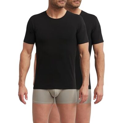 Dim T-shirt för män med termoregulator i bomull rund hals sport x2, svart, L Dim T-shirt för män med termoregulator i bomull rund hals sport x2, svart, L