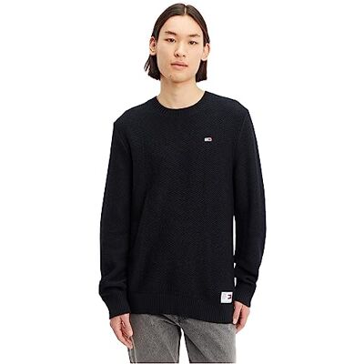 Tommy Jeans Mäns TJM normal strukturerad tröja, Svart, M Tommy Jeans Mäns TJM normal strukturerad tröja, Svart, M