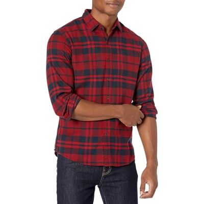 Amazon Essentials Herr Slim-Fit långärmad rutig flanellskjorta (begränsad upplaga färger), marinblå röd pläd, X-Large Amazon Essentials Herr Slim-Fit långärmad rutig flanellskjorta (begränsad upplaga färger), marinblå röd pläd, X-Large