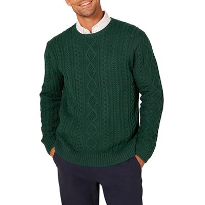 Amazon Essentials långärmad herr 100% bomull fiskare kabel rund hals tröja, mörkgrön, medium Amazon Essentials långärmad herr 100% bomull fiskare kabel rund hals tröja, mörkgrön, medium