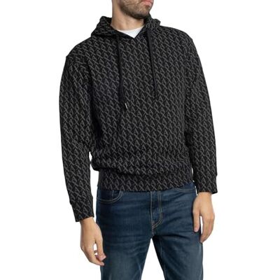 Giorgio Armani Men's Essential, all over logotyp, tröja, svart, XL, Svart/svart heltryck, XL Giorgio Armani Men's Essential, all over logotyp, tröja, svart, XL, Svart/svart heltryck, XL