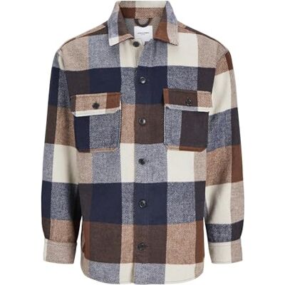 JACK & JONES herr-övertröja löst skuren övertröja, Navy Blazer/Checks: Checks, XXL JACK & JONES herr-övertröja löst skuren övertröja, Navy Blazer/Checks: Checks, XXL