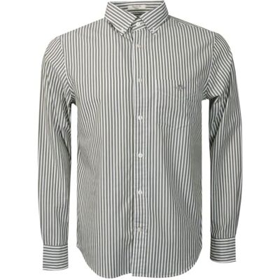 GANT Reg Classic Poplin randig skjorta för män, Mossgrön, M GANT Reg Classic Poplin randig skjorta för män, Mossgrön, M