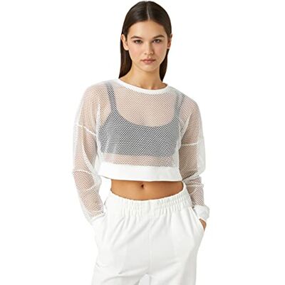 Koton Långärmad crew neck mesh crop sport t-shirt, Vit (00), M Koton Långärmad crew neck mesh crop sport t-shirt, Vit (00), M