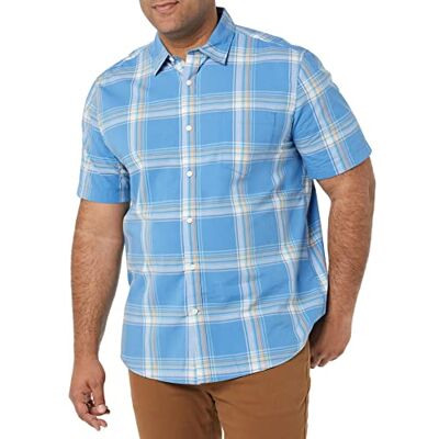 Amazon Essentials kortärmad stretch-poplin-skjorta för män (finns i stora och långa), blå persikopläd, medium Amazon Essentials kortärmad stretch-poplin-skjorta för män (finns i stora och långa), blå persikopläd, medium
