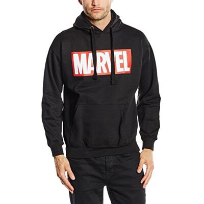 Marvel Mäns Core Logo långärmad huvtröja, svart, XL Marvel Mäns Core Logo långärmad huvtröja, svart, XL