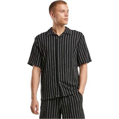 Urban Classics Herrskjorta, randig Crinkle Resort skjorta, randig sommarskjorta för män, storlekar S – 5XL, Svart/offwhite, L Urban Classics Herrskjorta, randig Crinkle Resort skjorta, randig sommarskjorta för män, storlekar S – 5XL, Svart/offwhite, L