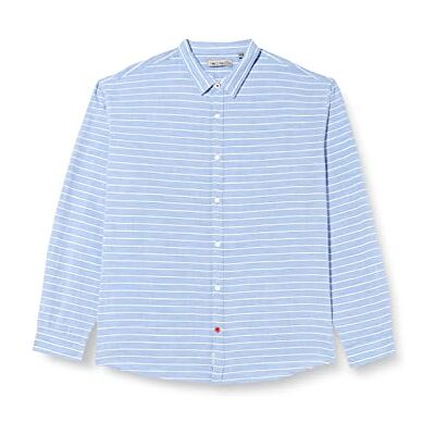 Timezone Mäns mjuka linne basic skjorta, Blå vit rand, 3XL Timezone Mäns mjuka linne basic skjorta, Blå vit rand, 3XL