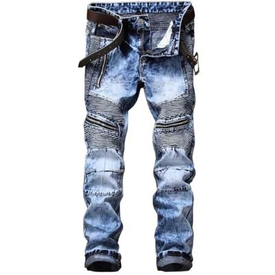 AITITIA Herrjeans i bikerstil, dekorativ tvättad finish, rak passform, med dragkedja, Ljusblått, 56 AITITIA Herrjeans i bikerstil, dekorativ tvättad finish, rak passform, med dragkedja, Ljusblått, 56