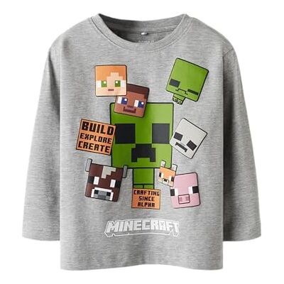 NAME IT Nmmnyle Minecraft Ls Nreg Top Bfu, Grå melange, 104 NAME IT Nmmnyle Minecraft Ls Nreg Top Bfu, Grå melange, 104