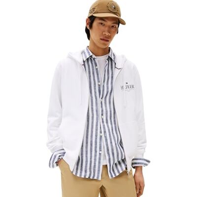 Tommy Hilfiger Stacked huvtröja med dragkedja för män i bomull, Vit (vit), XXL Tommy Hilfiger Stacked huvtröja med dragkedja för män i bomull, Vit (vit), XXL