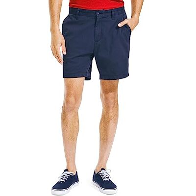 Nautica Herr bomull twill platt framsida stretch chinos kort casual, Sann marinblå, 42 SE Nautica Herr bomull twill platt framsida stretch chinos kort casual, Sann marinblå, 42 SE