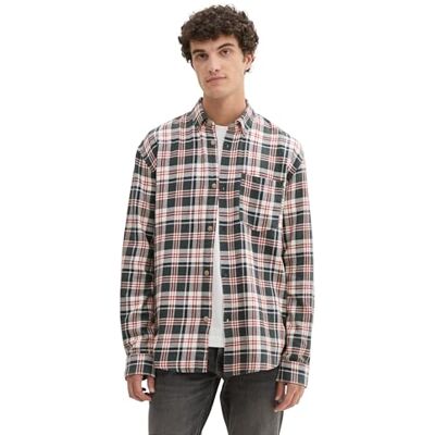 TOM TAILOR Denim herrskjorta, 36054 – mörkgrön vit kontroll, M TOM TAILOR Denim herrskjorta, 36054 – mörkgrön vit kontroll, M