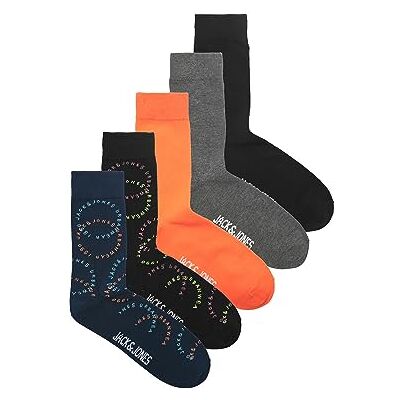 JACK & JONES JACLOGO CIRCLE strumpor 5-pack, Black/Pack:Navy Blazer Black DGM Vibrant Orange, One Size JACK & JONES JACLOGO CIRCLE strumpor 5-pack, Black/Pack:Navy Blazer Black DGM Vibrant Orange, One Size
