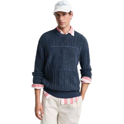GANT CABLE C-NECK, Kvällsblå, XXL GANT CABLE C-NECK, Kvällsblå, XXL
