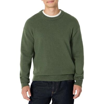 Amazon Essentials mäns avslappnad passform bomullsblandning texturerad tröja med rund hals, grön (Dark Olive), XL Amazon Essentials mäns avslappnad passform bomullsblandning texturerad tröja med rund hals, grön (Dark Olive), XL