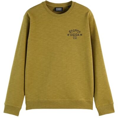Scotch & Soda Left Chest konstverk rund hals tröja, Grön mossa 250, L Scotch & Soda Left Chest konstverk rund hals tröja, Grön mossa 250, L