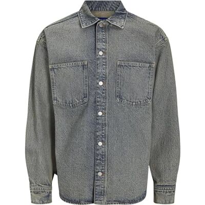 JACK & JONES jeansskjorta för män, bred passform, jeansskjorta, Blekt denim, M JACK & JONES jeansskjorta för män, bred passform, jeansskjorta, Blekt denim, M
