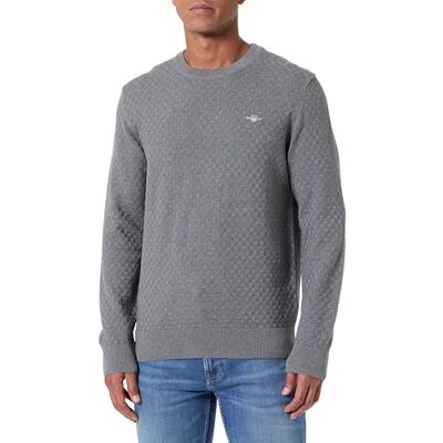 GANT Micro textur C-hals, Mörkgrå melange, XXL GANT Micro textur C-hals, Mörkgrå melange, XXL