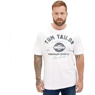 TOM TAILOR Herr Plussize T-shirt med logotyptryck av bomull, 20 000-vit, 4XL TOM TAILOR Herr Plussize T-shirt med logotyptryck av bomull, 20 000-vit, 4XL