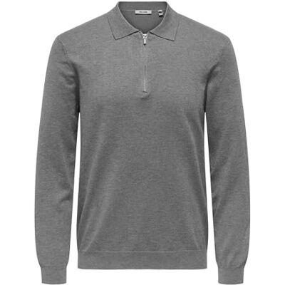 Only & Sons Onswyler Life Reg 14 halv dragkedja polo stickad, Medium grå melerad, S Only & Sons Onswyler Life Reg 14 halv dragkedja polo stickad, Medium grå melerad, S