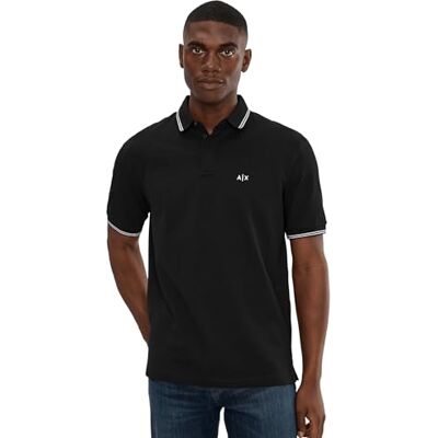 Giorgio Armani Men's Essential, dubbel randig ärm och krage sida monogram logo pikétröja, svart, L, svart, L Giorgio Armani Men's Essential, dubbel randig ärm och krage sida monogram logo pikétröja, svart, L, svart, L