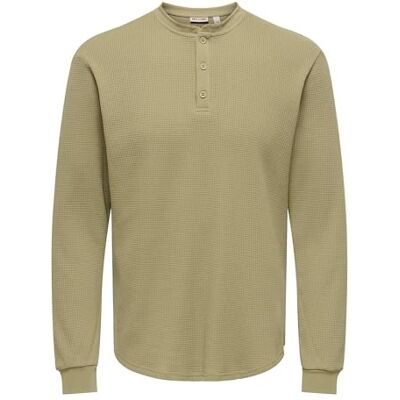 Only & Sons Onstobie Reg Ls Henley Tee Noos, Elmwood, L Only & Sons Onstobie Reg Ls Henley Tee Noos, Elmwood, L