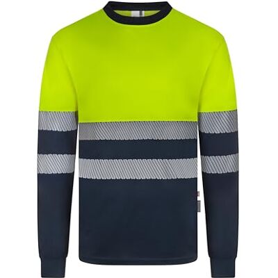 VELILLA 305635; Tvåfärgad återvunnen polyester långärmad segmenterad tejp; grön och fluorgul färg; storlek 2XL, Marinblå och fluorgul, S VELILLA 305635; Tvåfärgad återvunnen polyester långärmad segmenterad tejp; grön och fluorgul färg; storlek 2XL, Marinblå och fluorgul, S