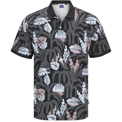 JACK & JONES Joralmeria AOP Polo Ss, svart, XL JACK & JONES Joralmeria AOP Polo Ss, svart, XL